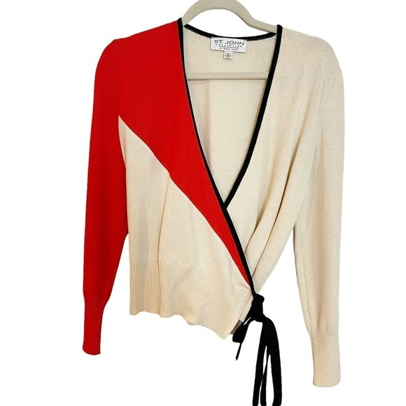 St. John Collection By Marie Gray Colorblock Wrap Cardigan Size 2 Made In USA - Picture 2 of 9